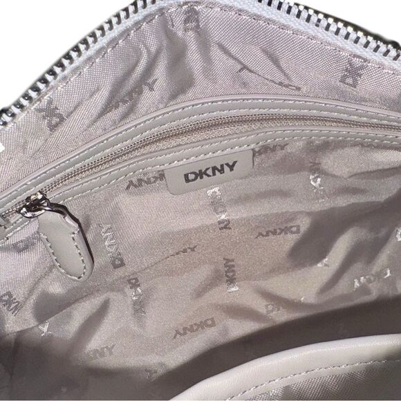 DKNY Ginger Top Zip White Quilted Faux Leather Shoulder Bag w/ NY Heart Charm - Picture 9 of 10